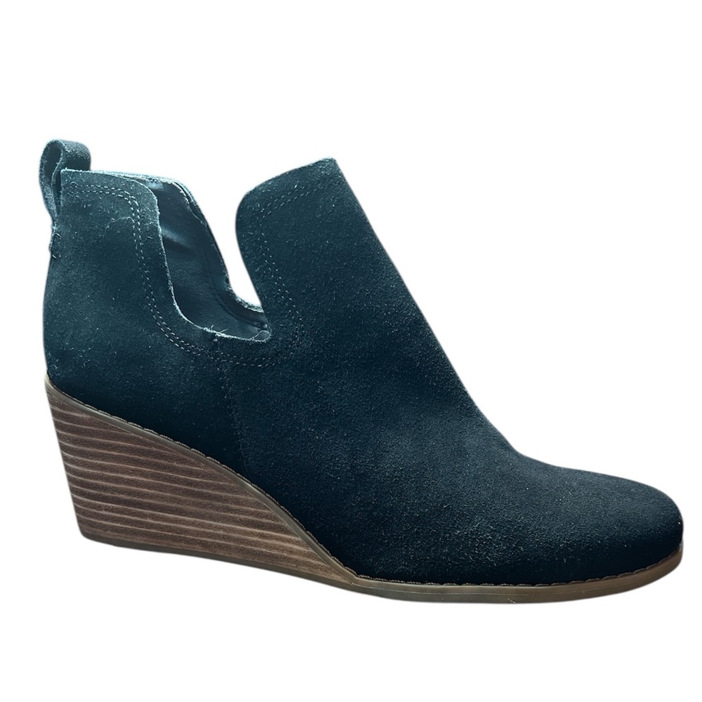 Toms Kallie Suede Wedge Black Ankle Bootie, Wedge Ankle Boots Size 10 - Picture 5 of 8